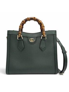 Gucci Diana Medium Tote Bamboo 2-Way Shoulder Bag Dark Green